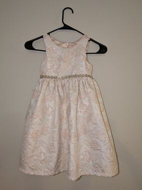 American Princess Blush Pink Floral Jacquard Party Dress with Beaded Waist